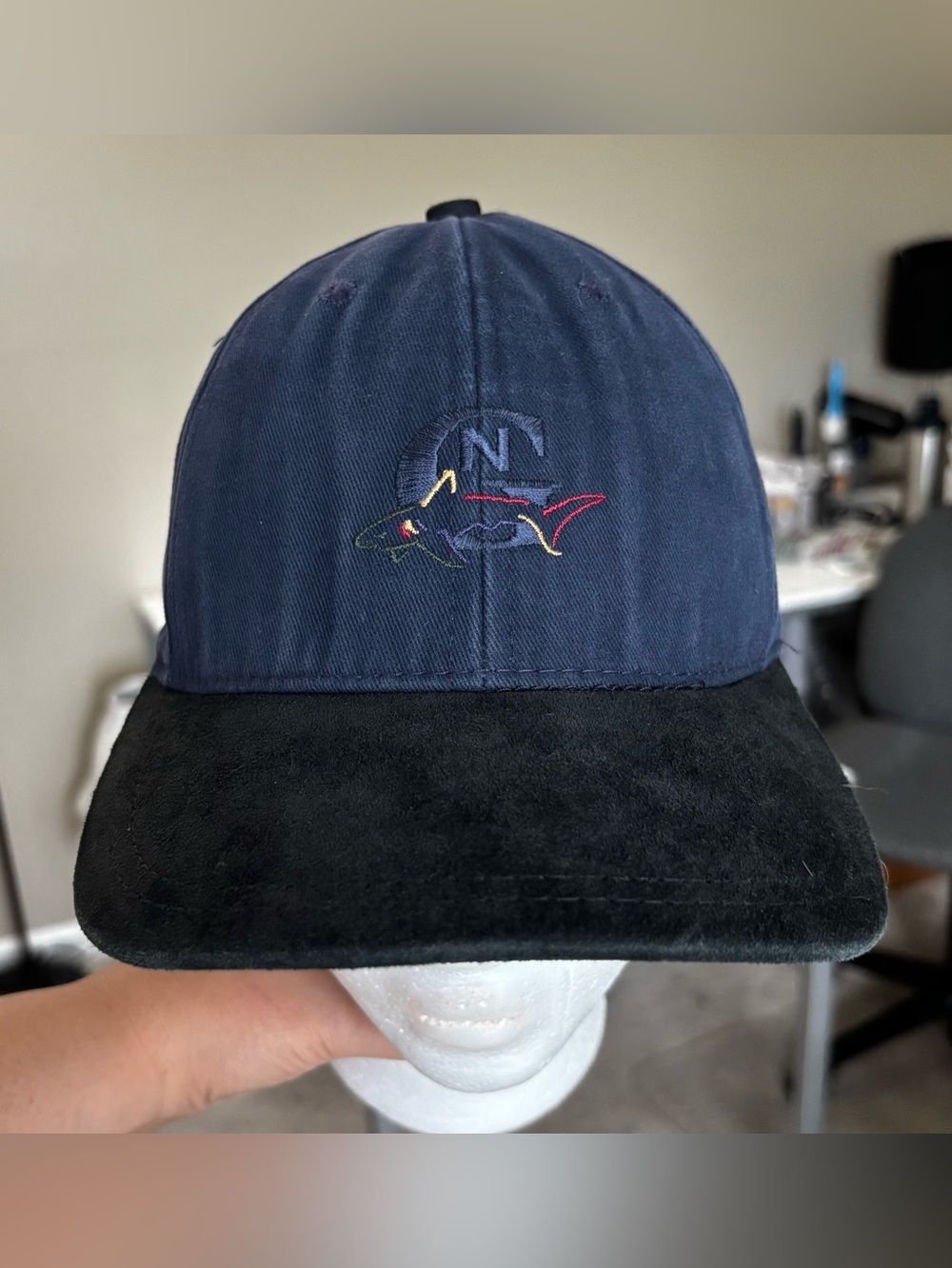 Vintage Greg Norman Collection Navy Cap with Black Brim and Multicolor Shark